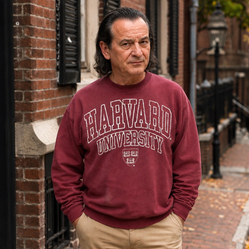 Harvard University Crewneck Sweatshirt‎ Adult M Crimson Distressed Logo Crest